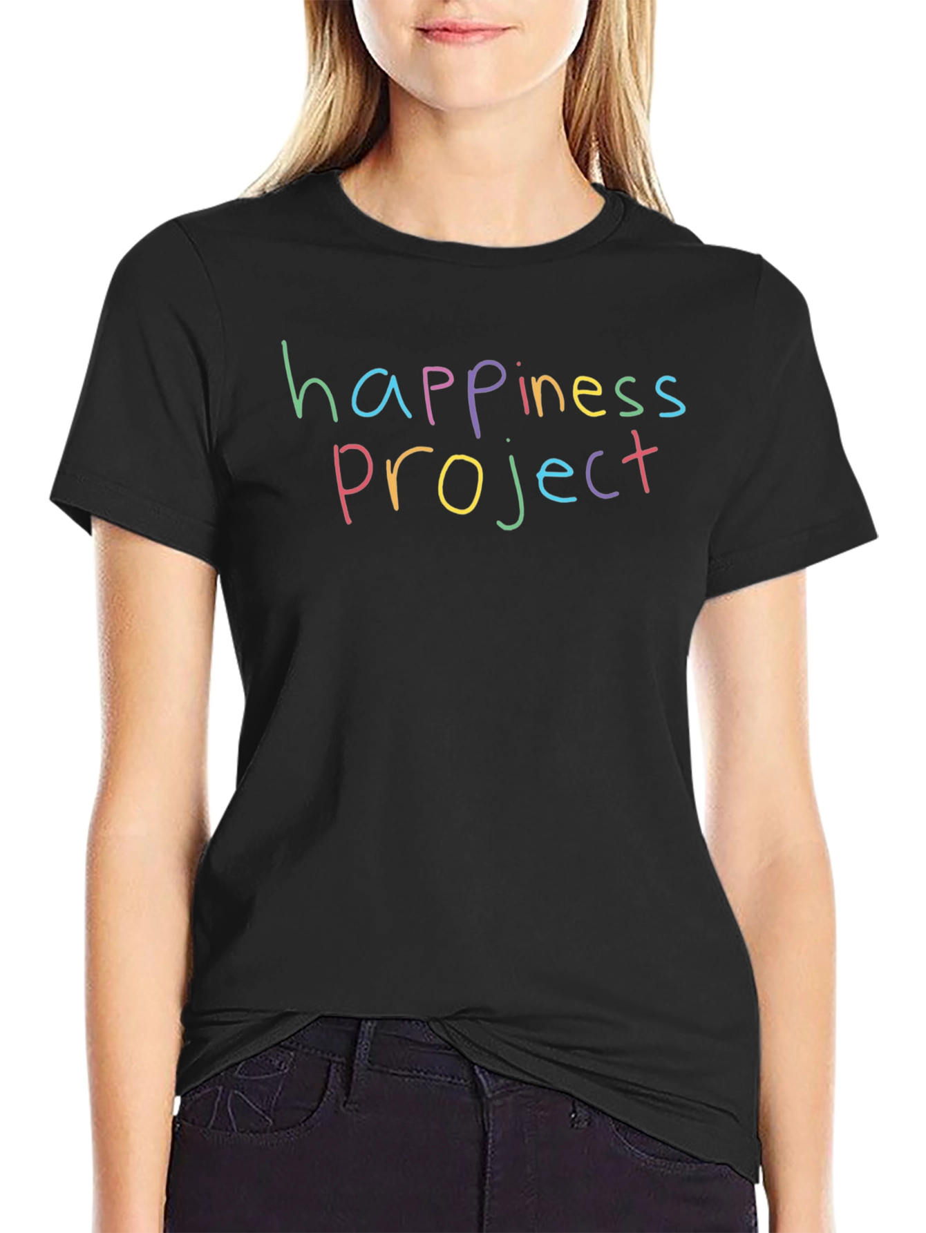 Happiness Project Graphic Tee - Black Crew Neck