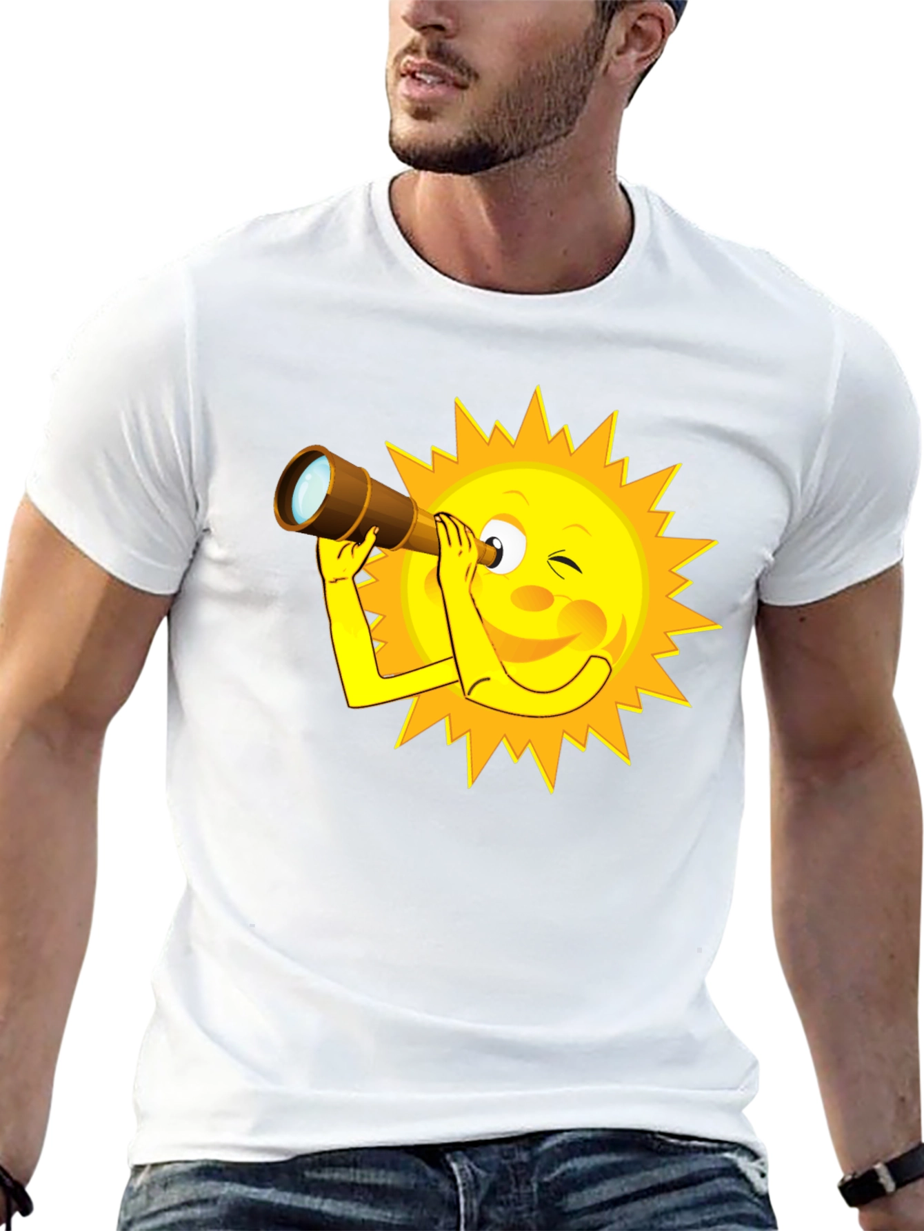 Sun Cartoon Telescope Graphic T-Shirt