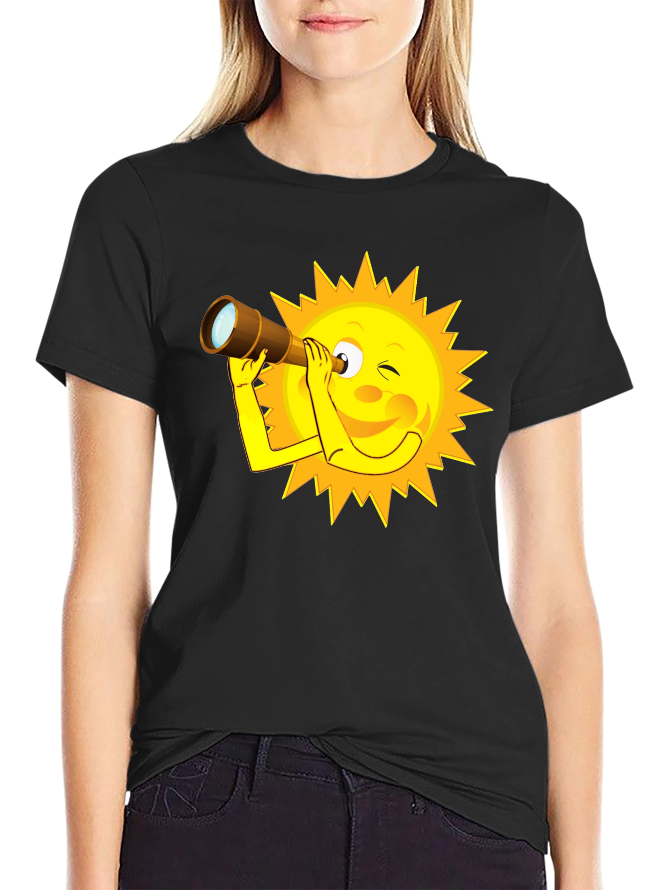 Sun Cartoon Telescope Graphic T-Shirt