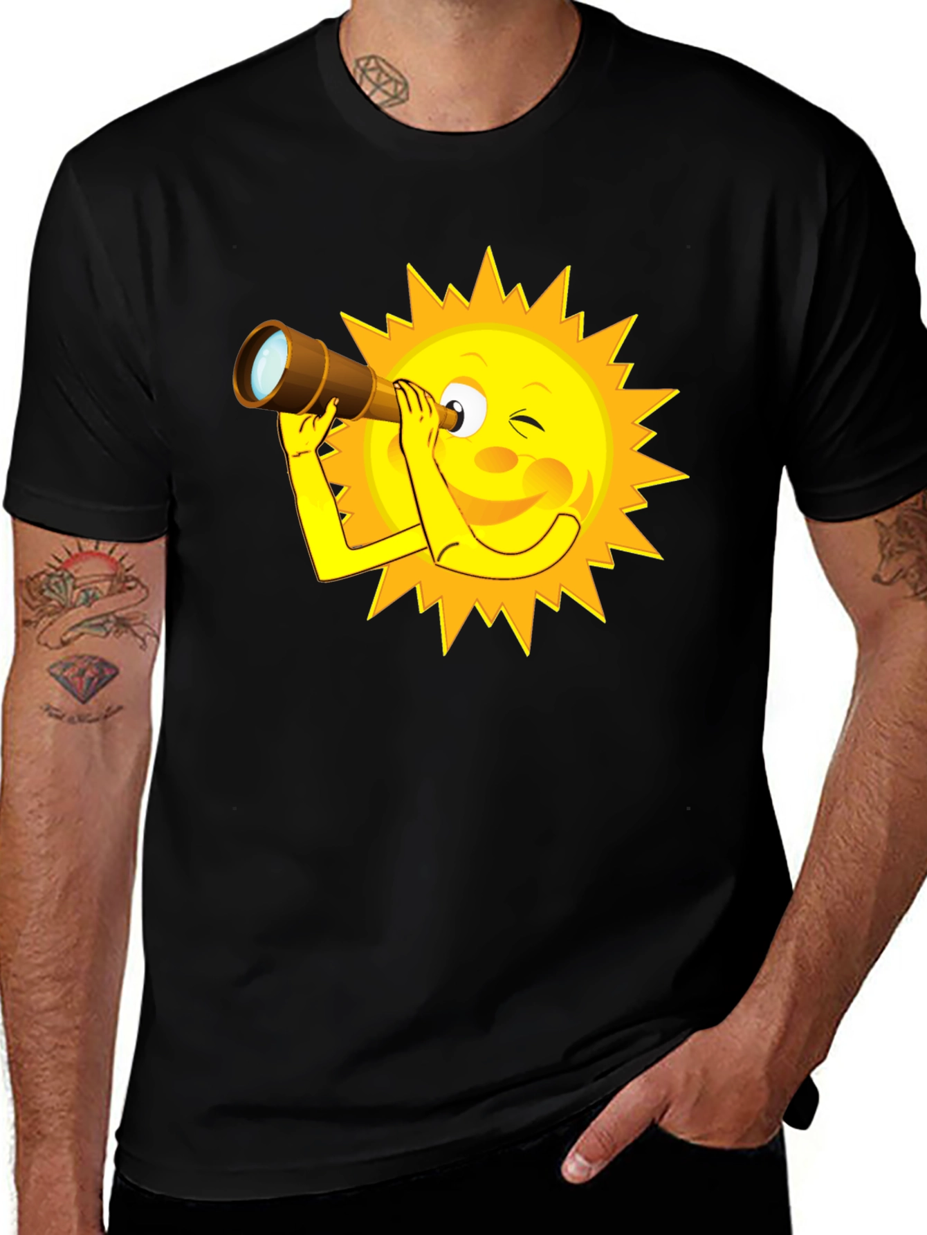 Sun Cartoon Telescope Graphic T-Shirt