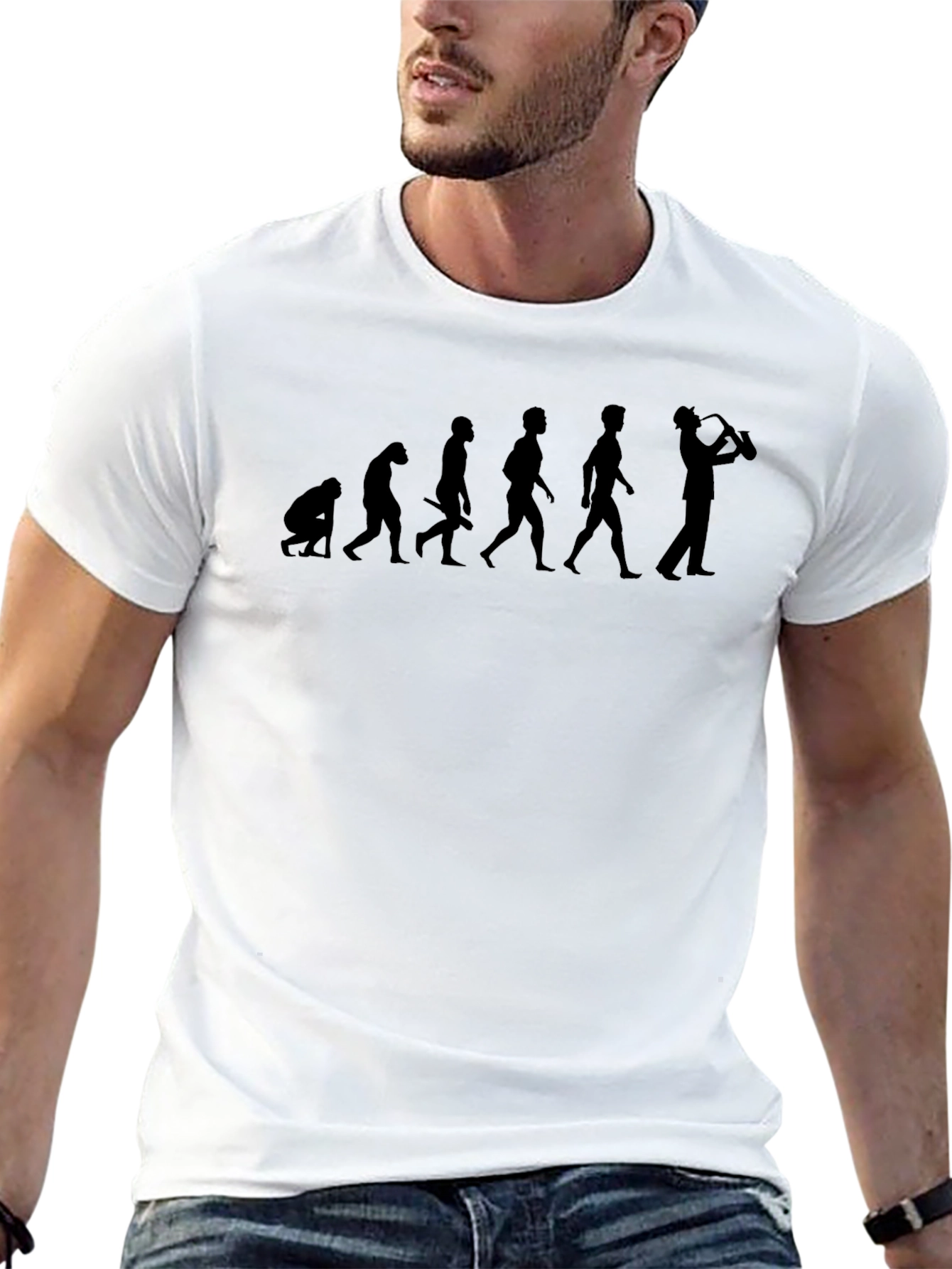Evolution of Saxophone Player Black T-Shirt