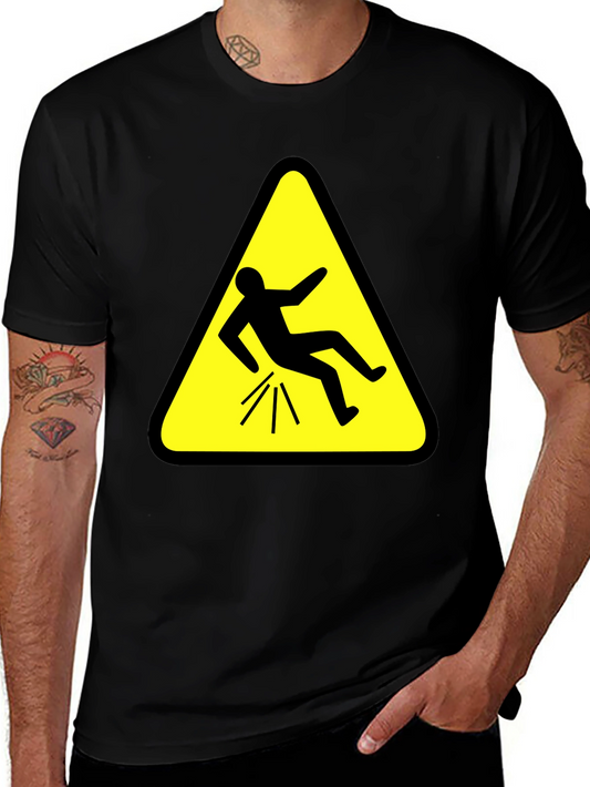 Funny Falling Man Hazard Sign Black T-Shirt