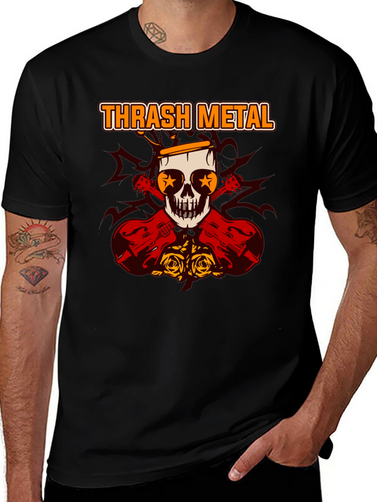 Thrash Metal Skull & Guitar Graphic Tee