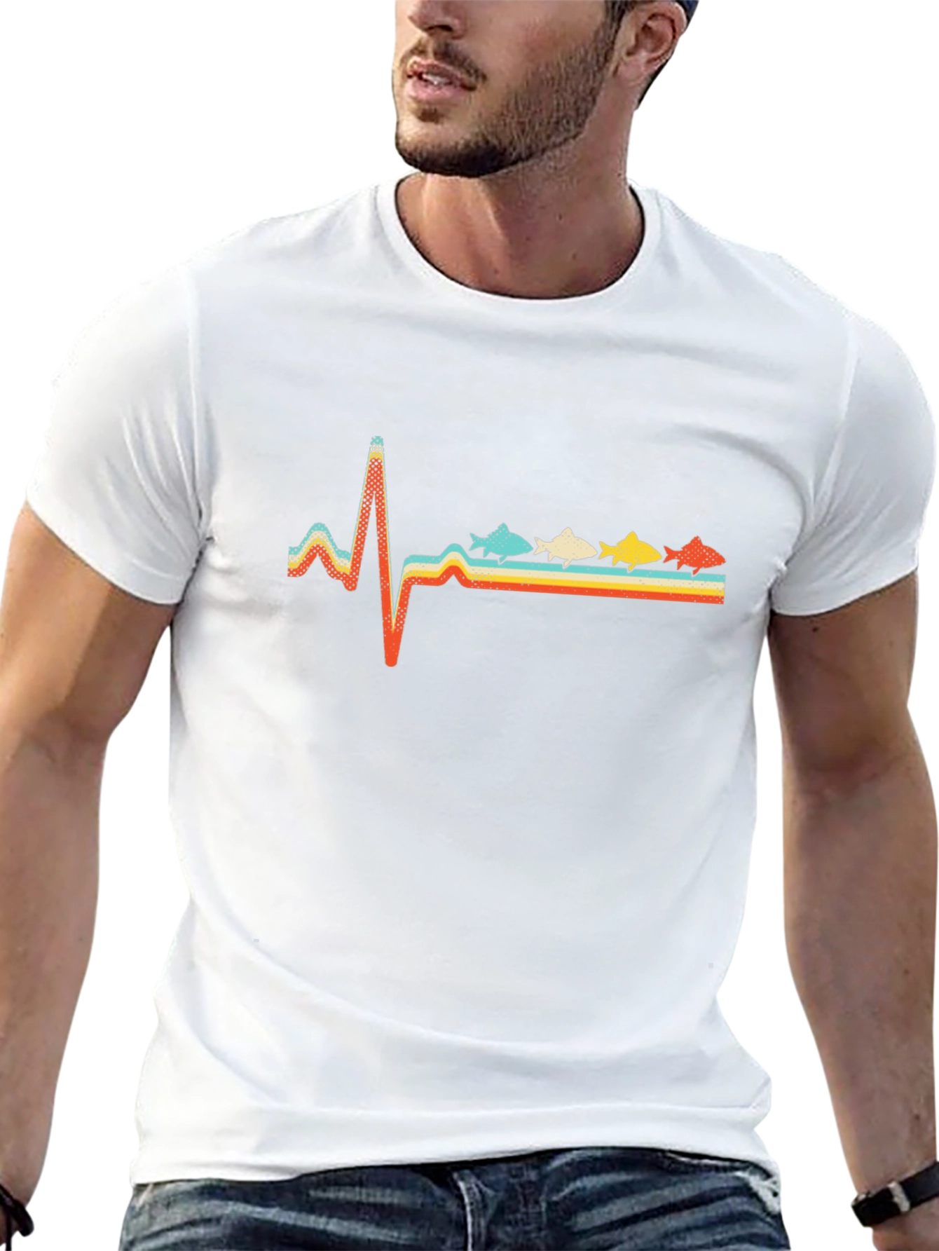 Fishing Heartbeat Retro T-Shirt