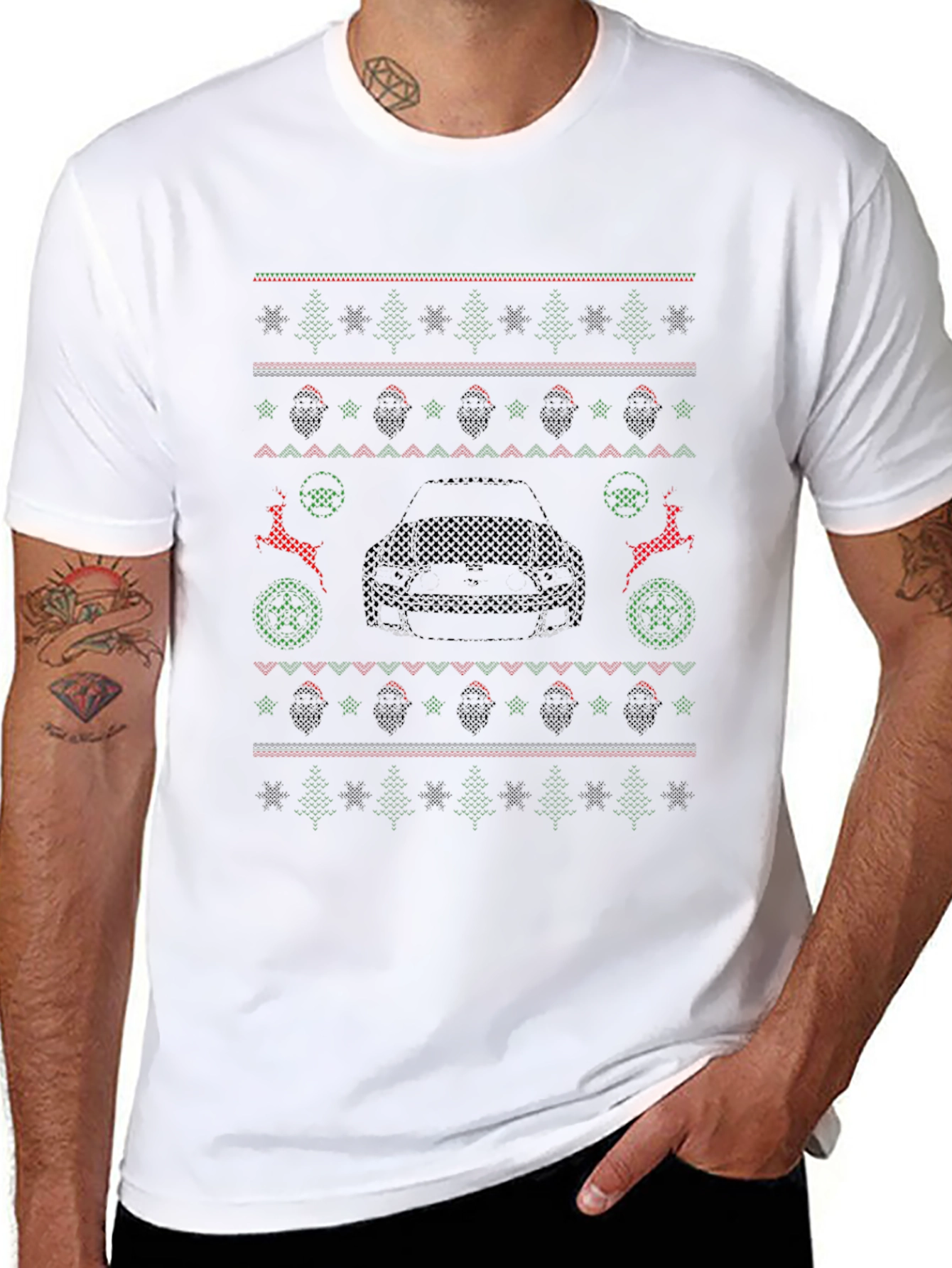 Ugly Christmas Sweater Style Car Graphic Tee