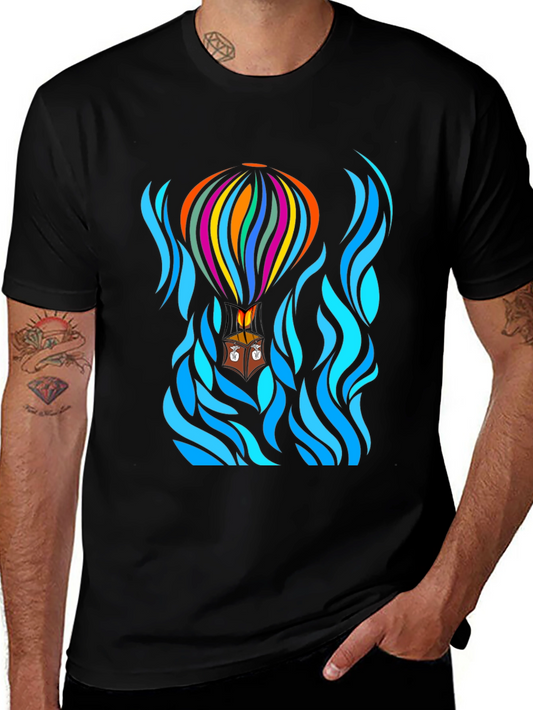 Hot Air Balloon Black T-Shirt Graphic Tee