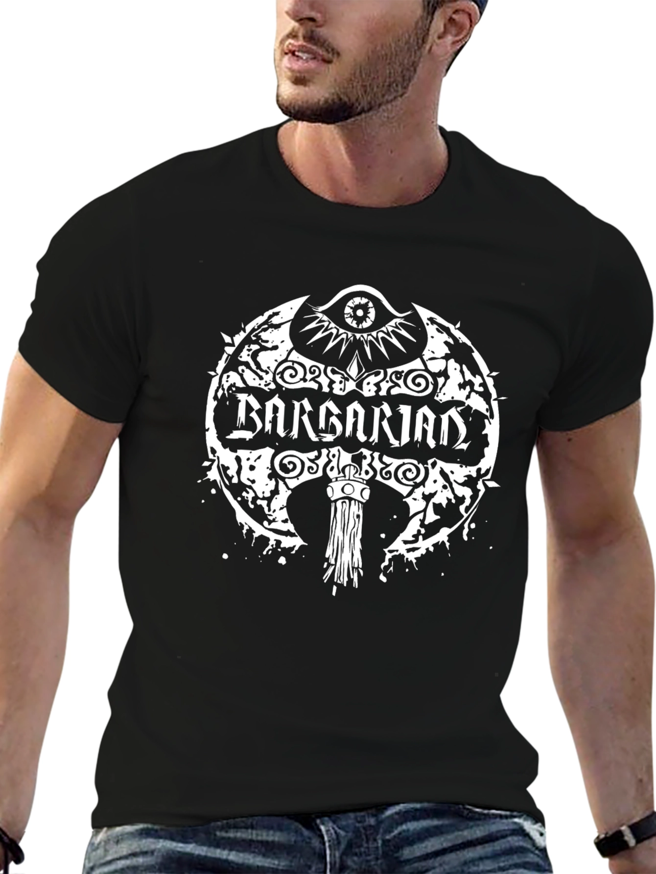 Barbarian Axe Graphic Tee - Black Cotton Shirt