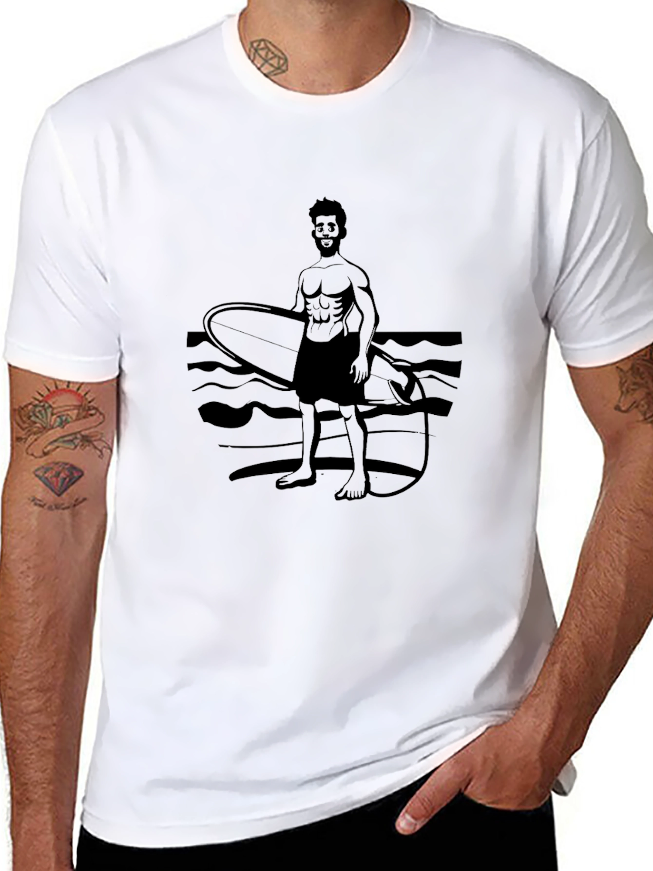 Surfer Graphic Tee - Black Cotton T-Shirt