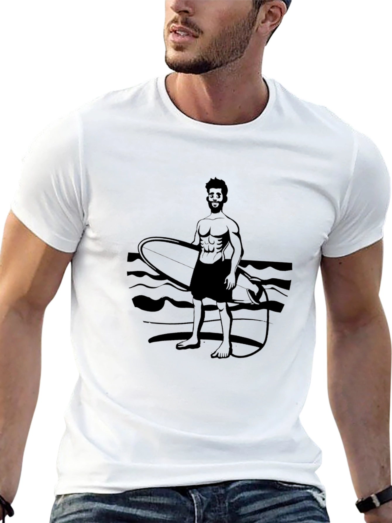 Surfer Graphic Tee - Black Cotton T-Shirt
