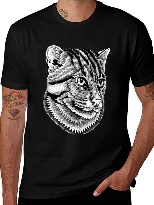 Graphic Black T-Shirt - Cat Illustration