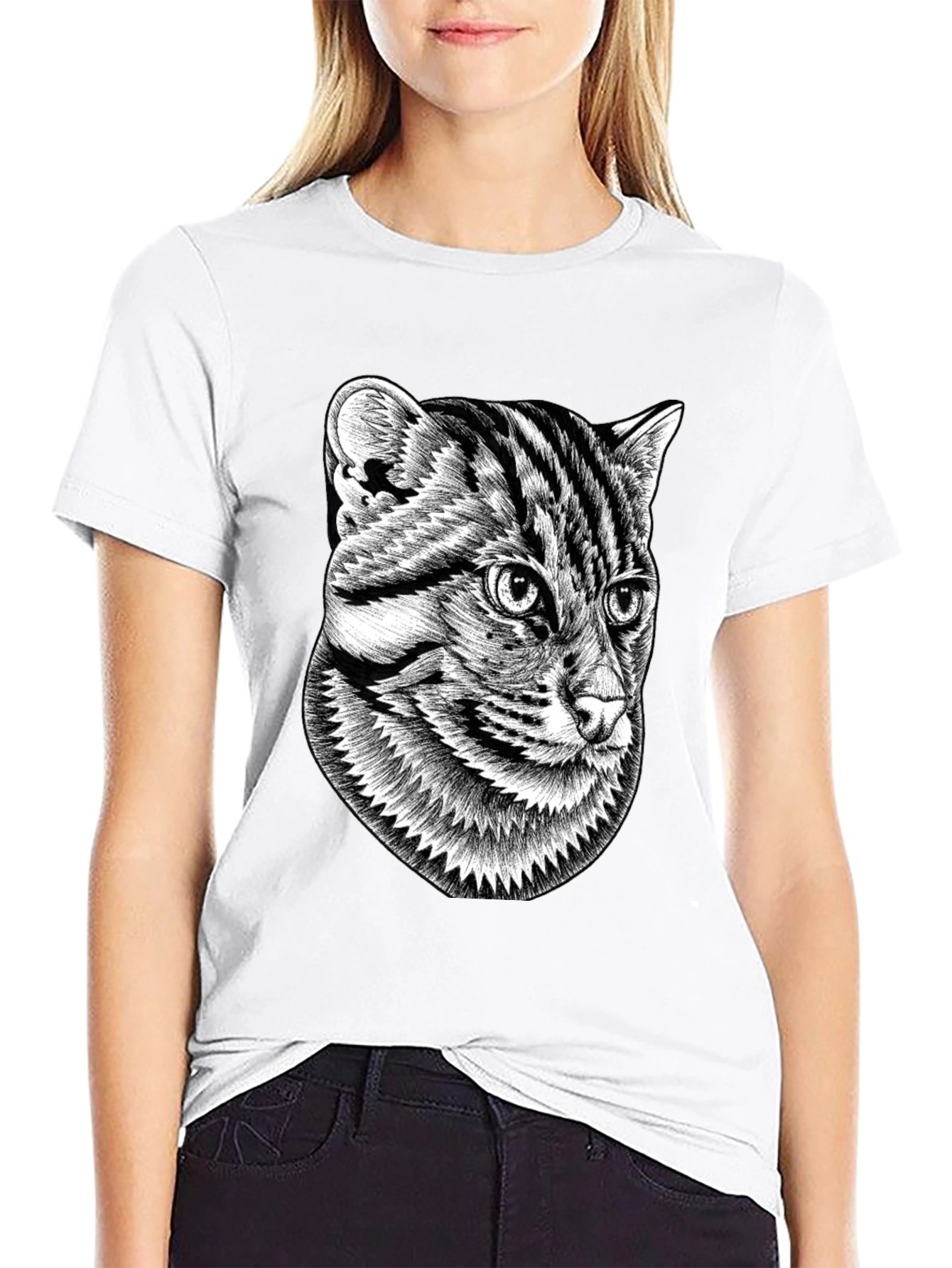Graphic Black T-Shirt - Cat Illustration