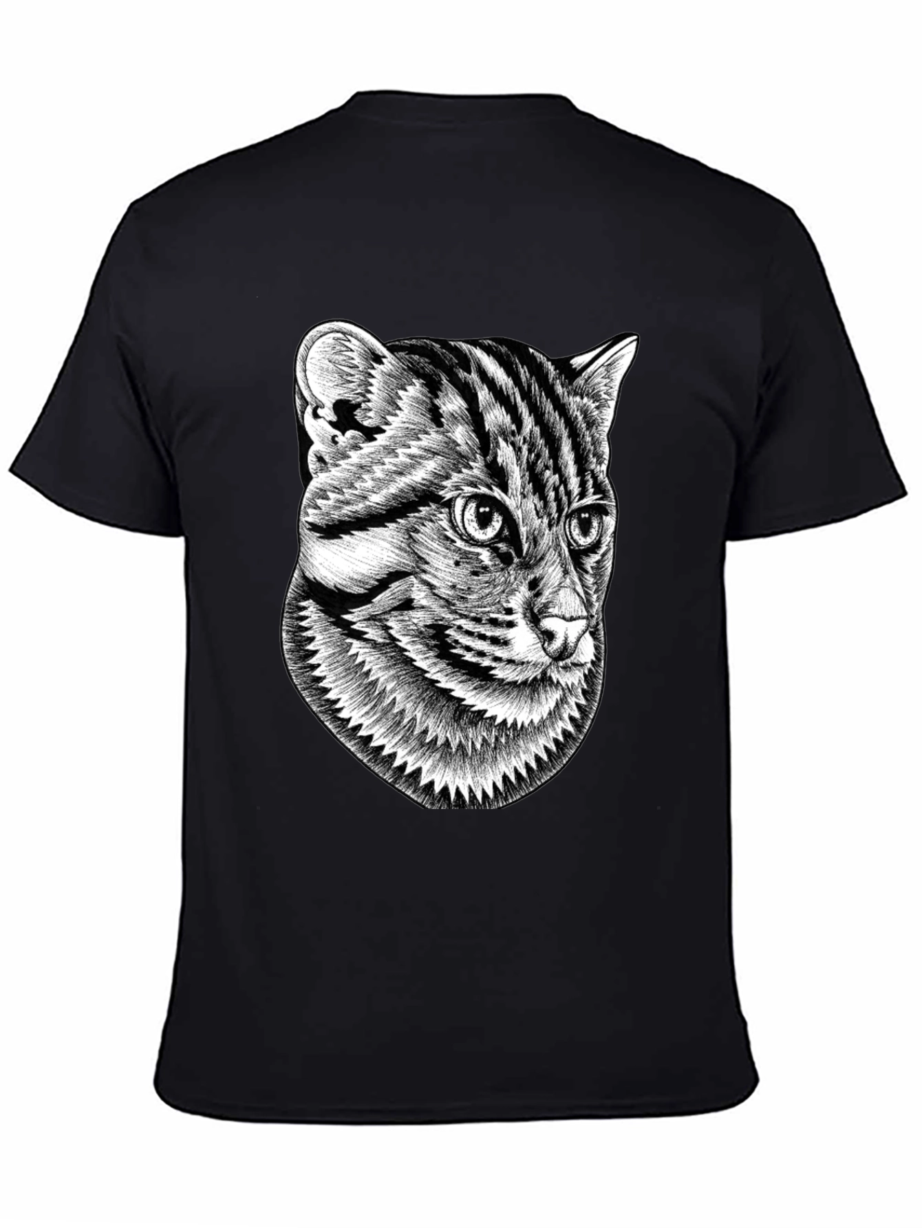 Graphic Black T-Shirt - Cat Illustration