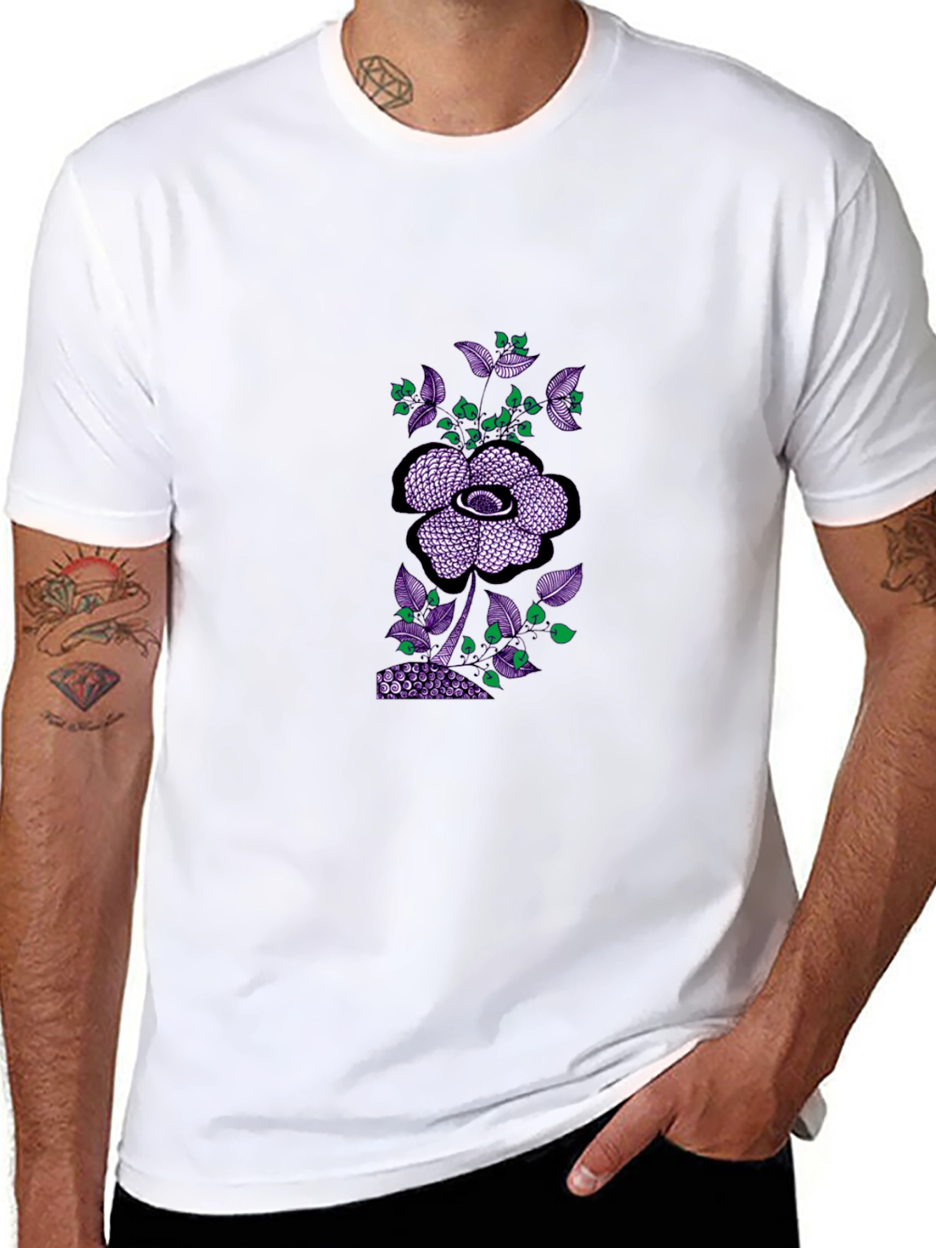 Black Tee with Abstract Floral Print