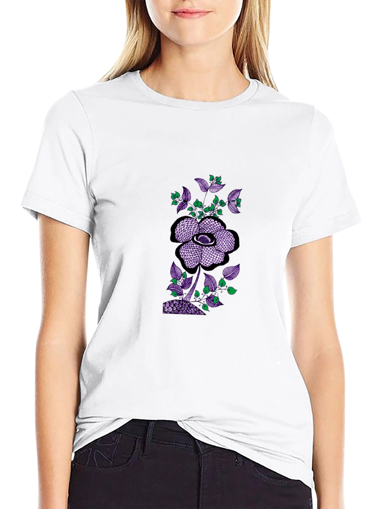 Black Tee with Abstract Floral Print