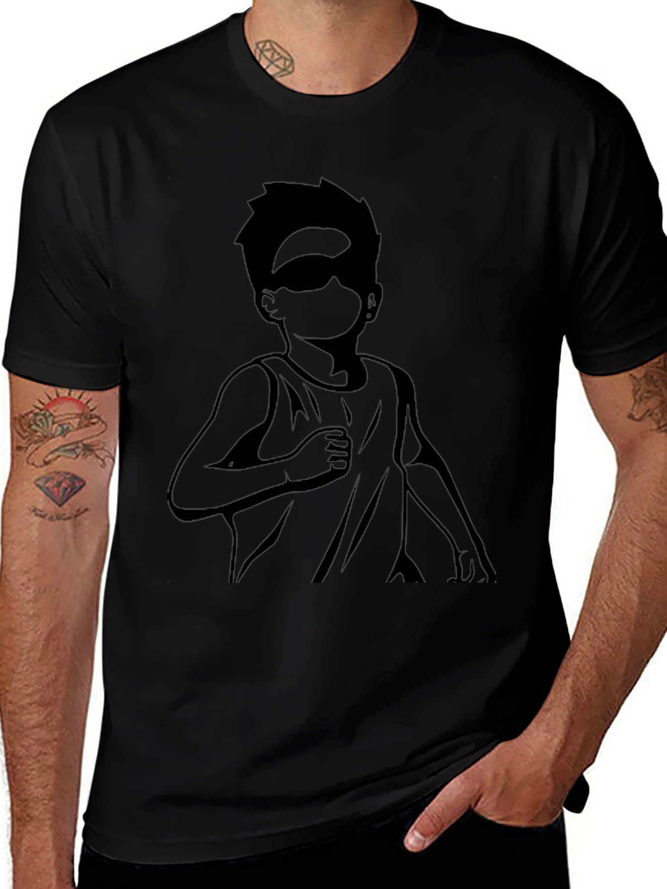 Black T-Shirt with Boy Silhouette Graphic