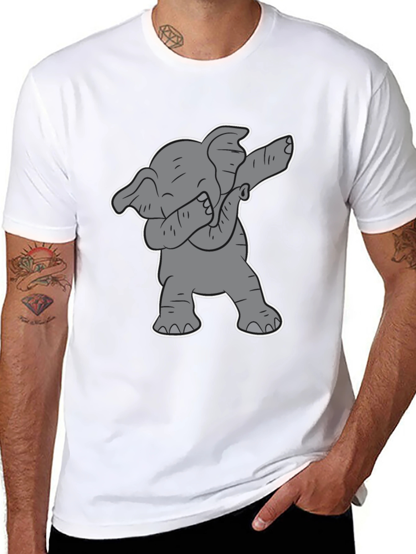 Dabbing Elephant Graphic Tee - Black Cotton Shirt