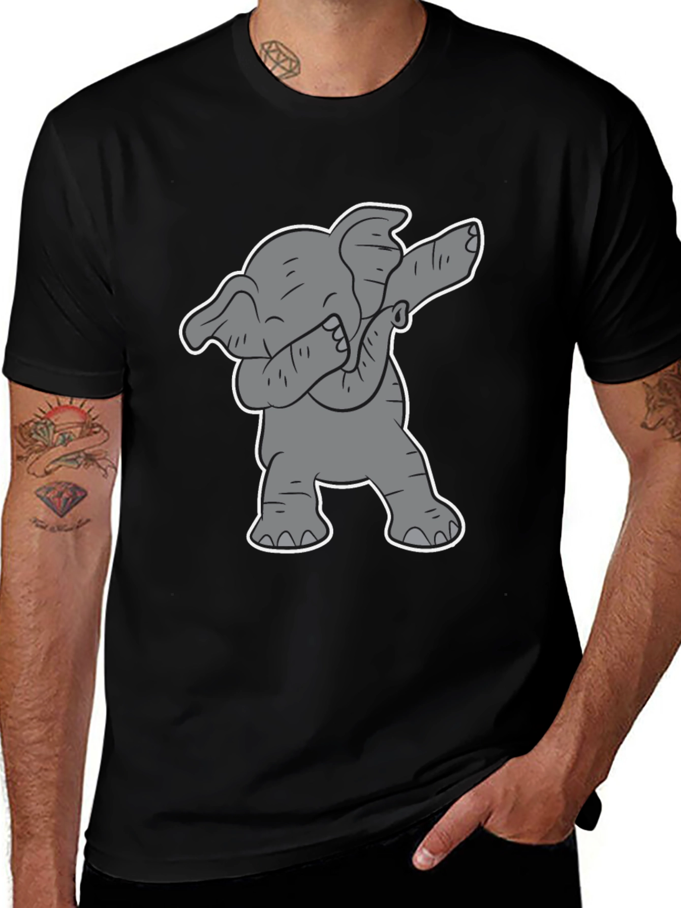 Dabbing Elephant Graphic Tee - Black Cotton Shirt