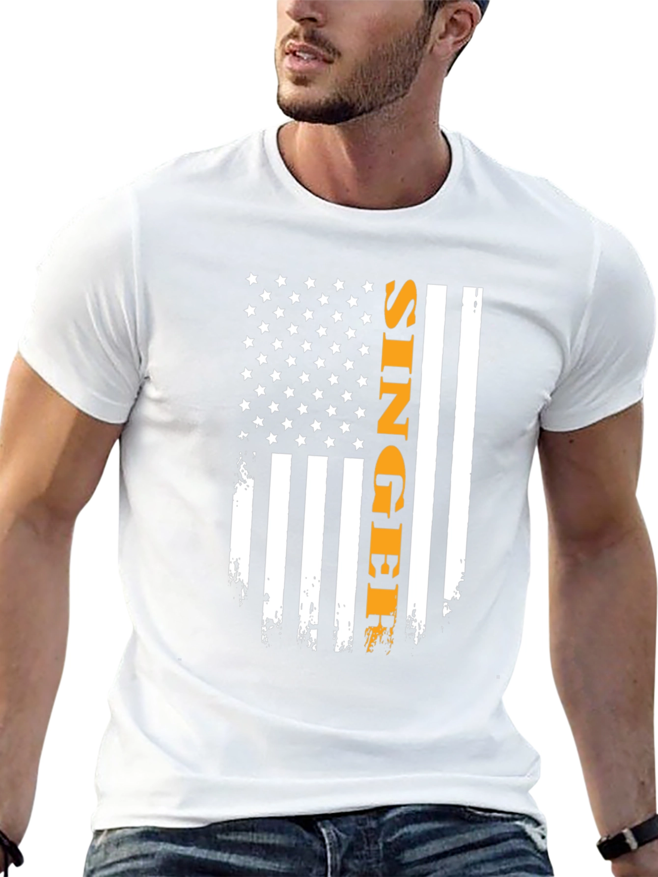 Singer Flag Graphic T-Shirt - Patriotic Apparel