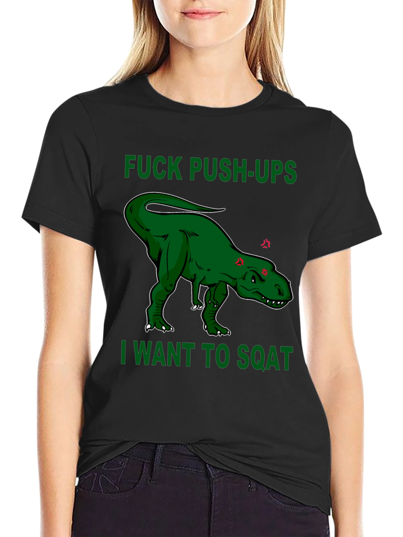 Funny Dinosaur Workout T-Shirt - Squats Over Push-Ups