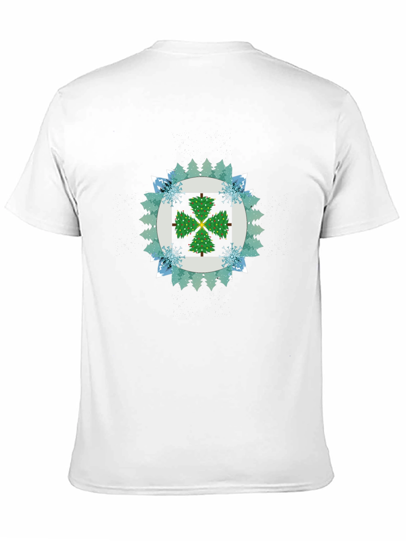 Festive Tree Pattern Black T-Shirt
