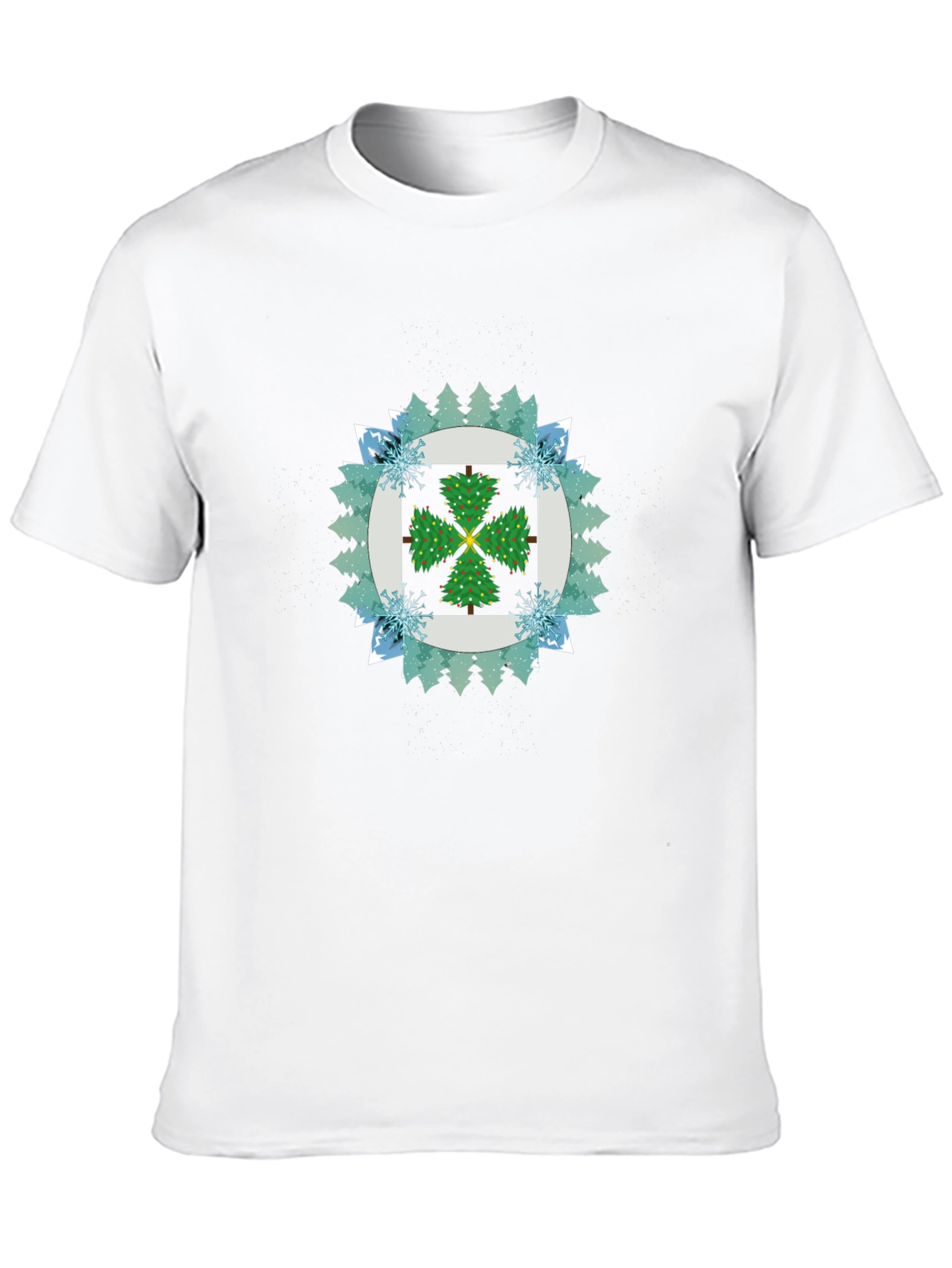 Festive Tree Pattern Black T-Shirt