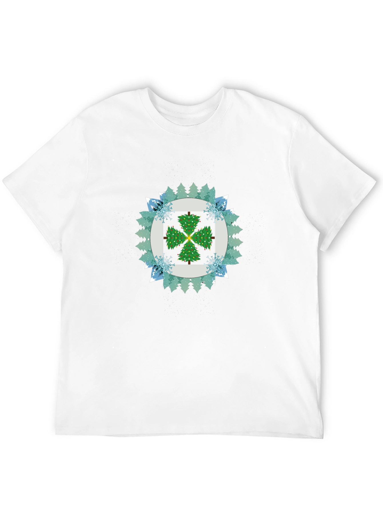 Festive Tree Pattern Black T-Shirt