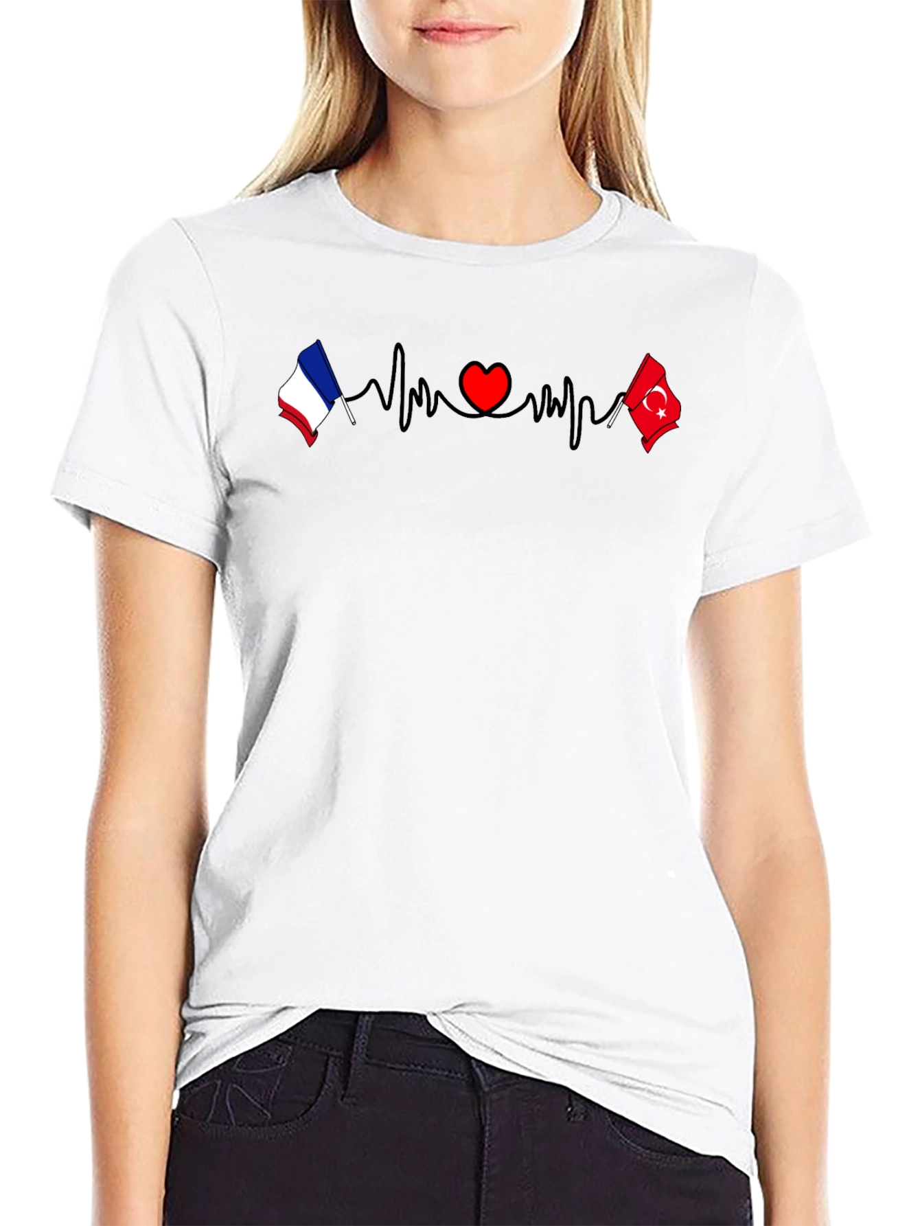 France & Turkey Love Heartbeat T-Shirt