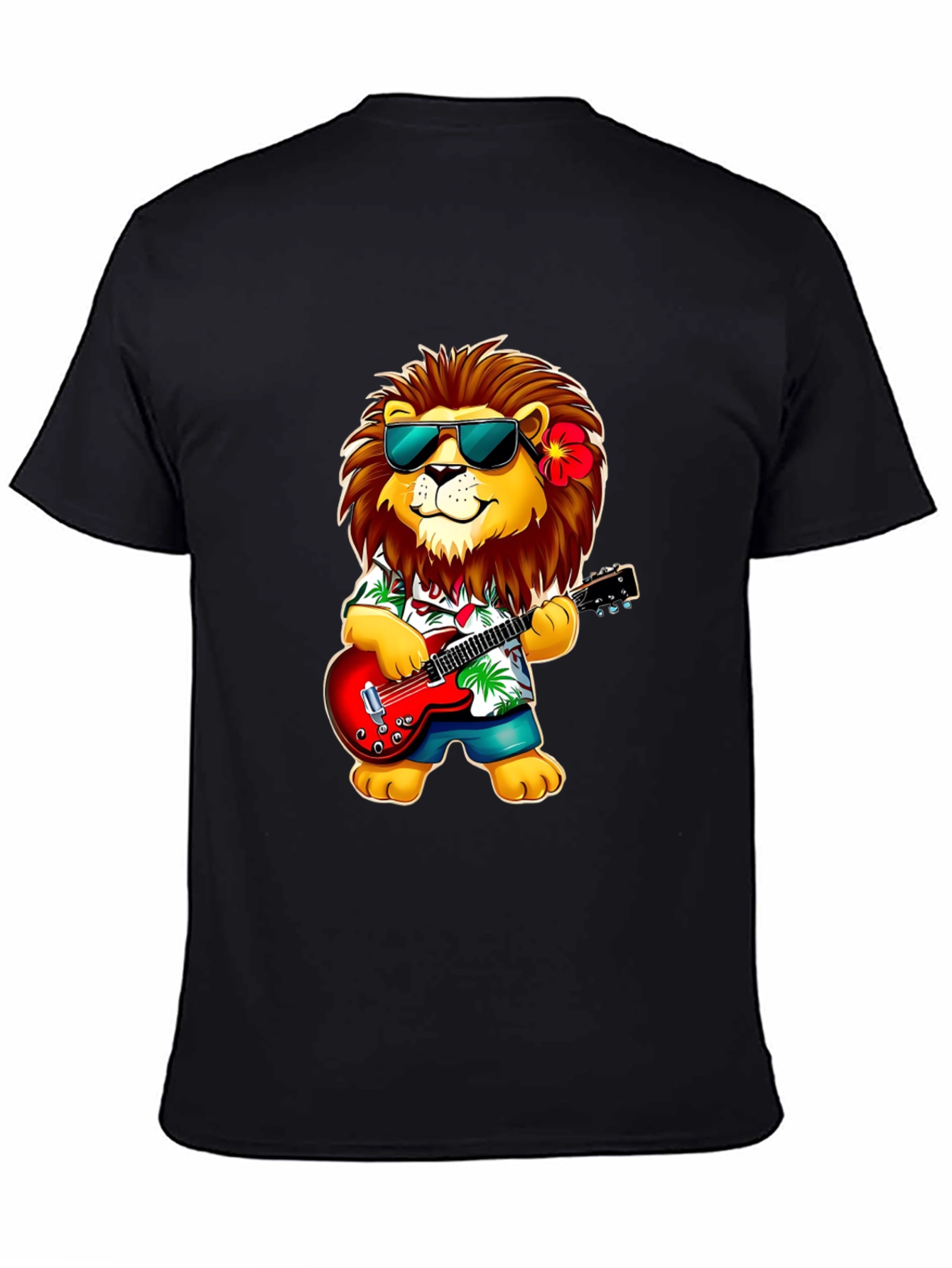 Lion Guitarist Graphic Tee - Cool Novelty Shirt