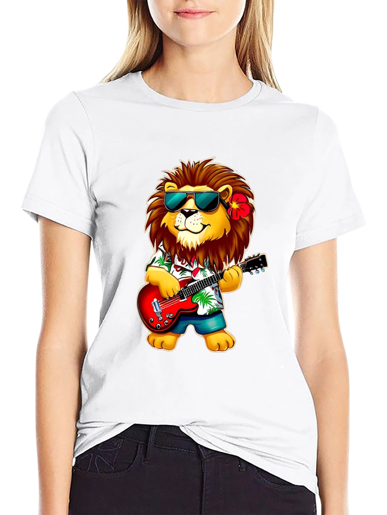 Lion Guitarist Graphic Tee - Cool Novelty Shirt