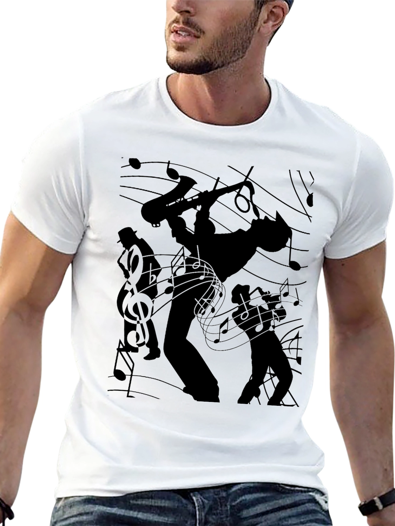 Jazz Band Silhouette Black Graphic Tee
