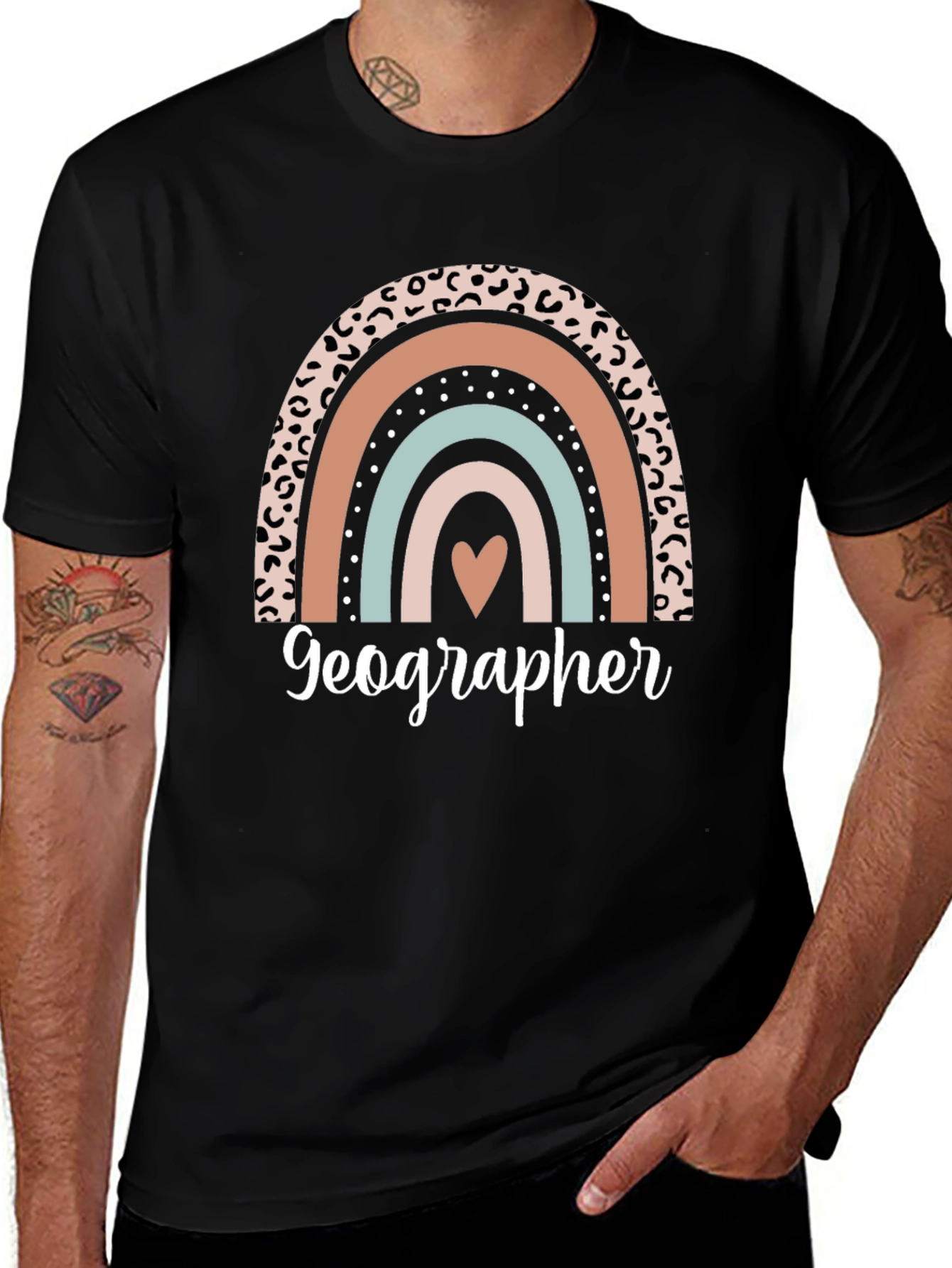 Geographer Leopard Rainbow Heart T-Shirt