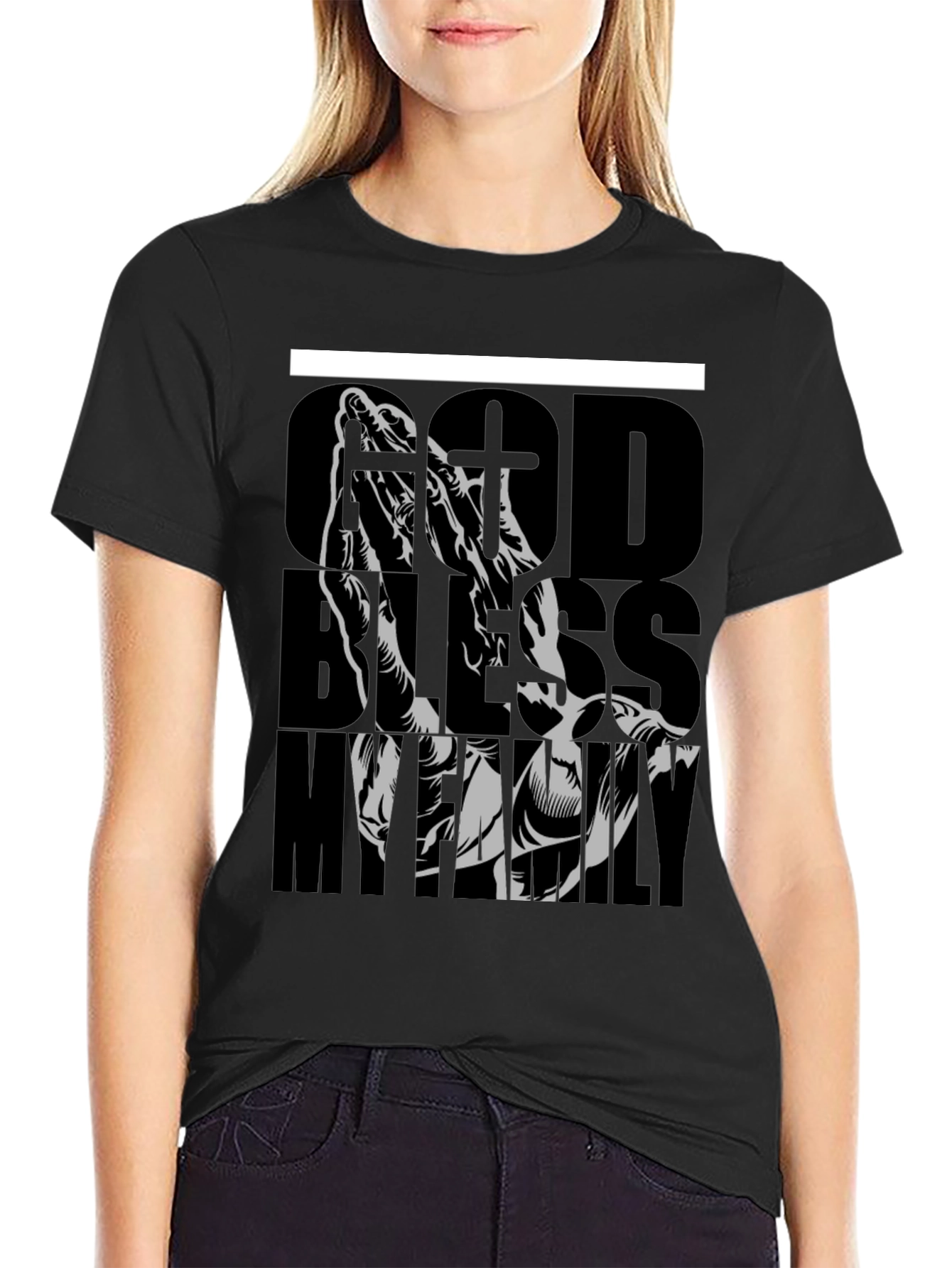 God Bless My Family Graphic Tee - Black