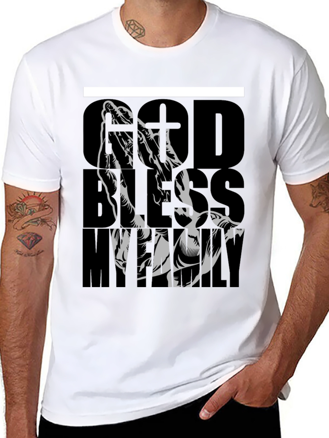 God Bless My Family Graphic Tee - Black