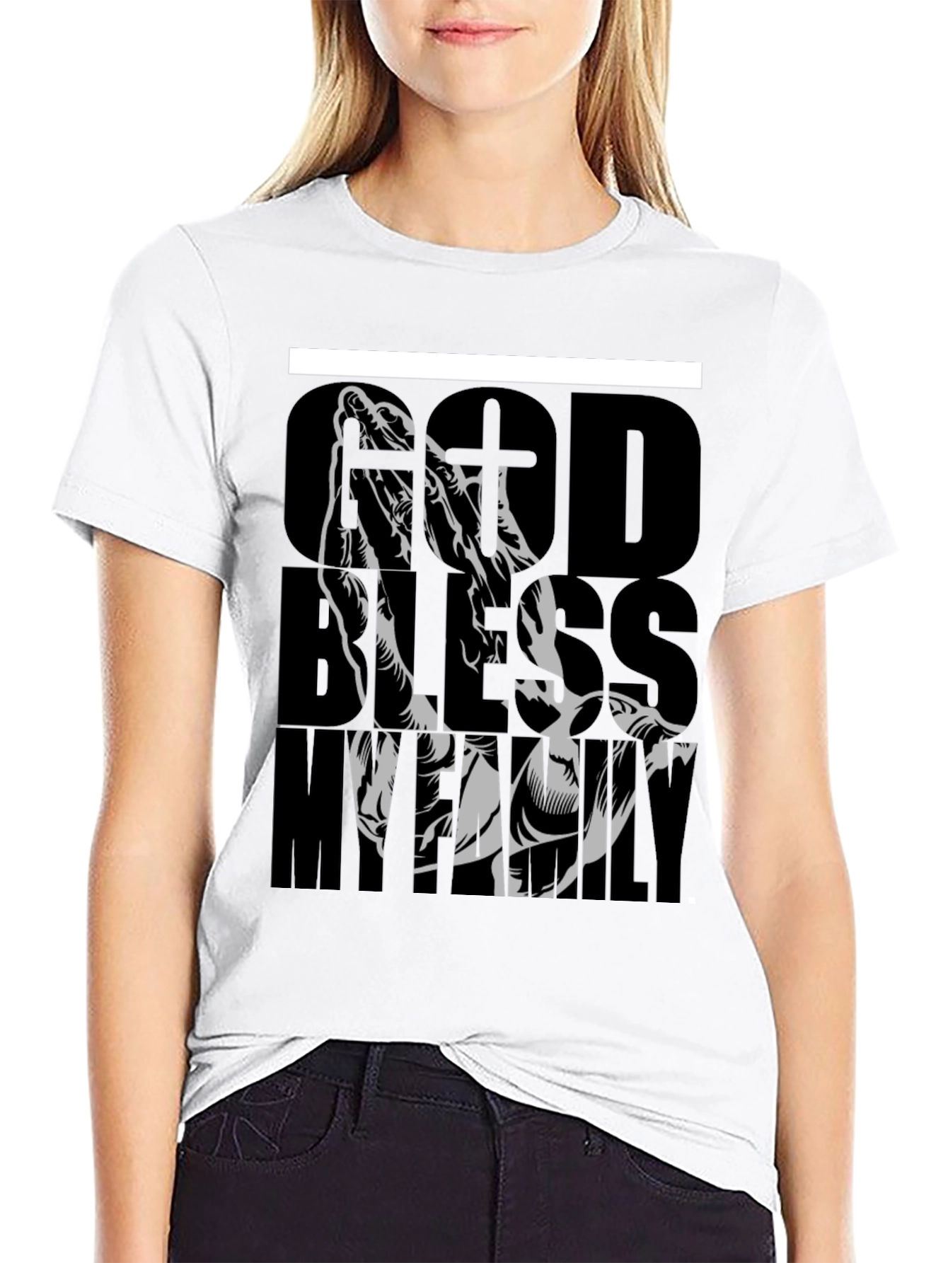 God Bless My Family Graphic Tee - Black