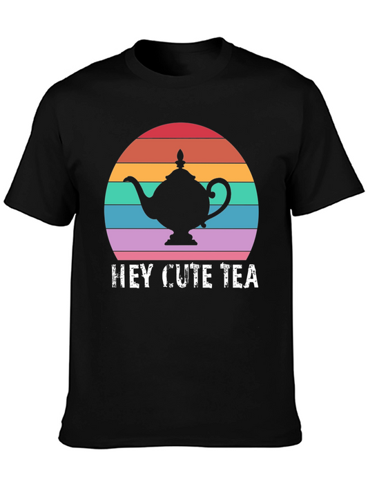 Hey Cute Tea T-Shirt Retro Sunset Teapot Graphic Tee