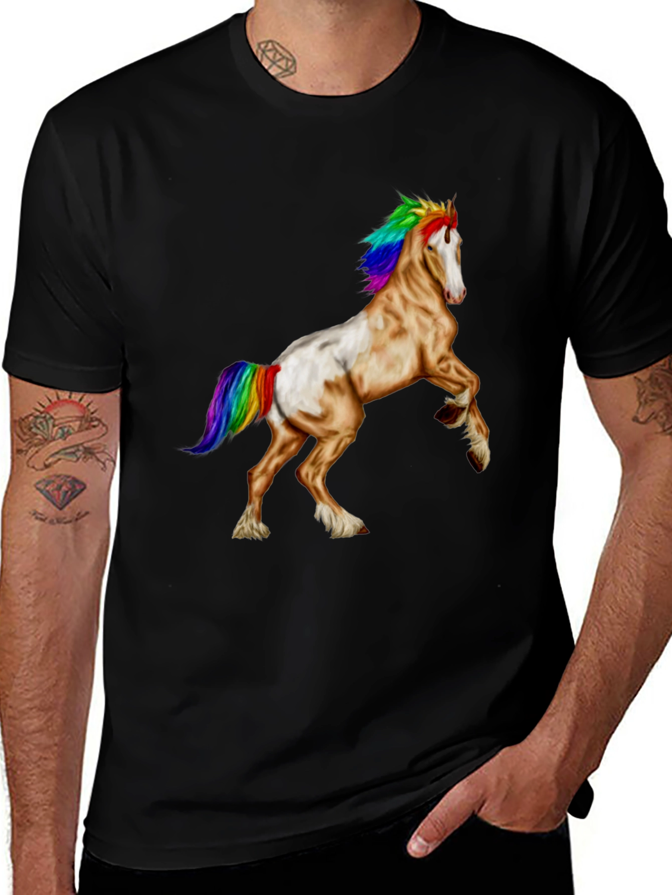 Rainbow Mane Horse Graphic Tee - Black