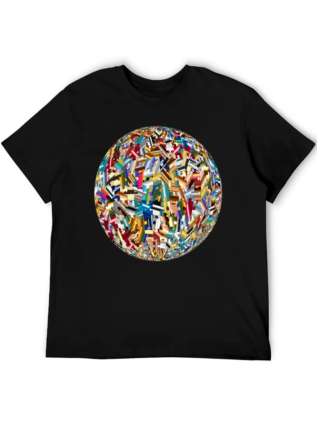 Puzzle Piece World Graphic Black T-Shirt