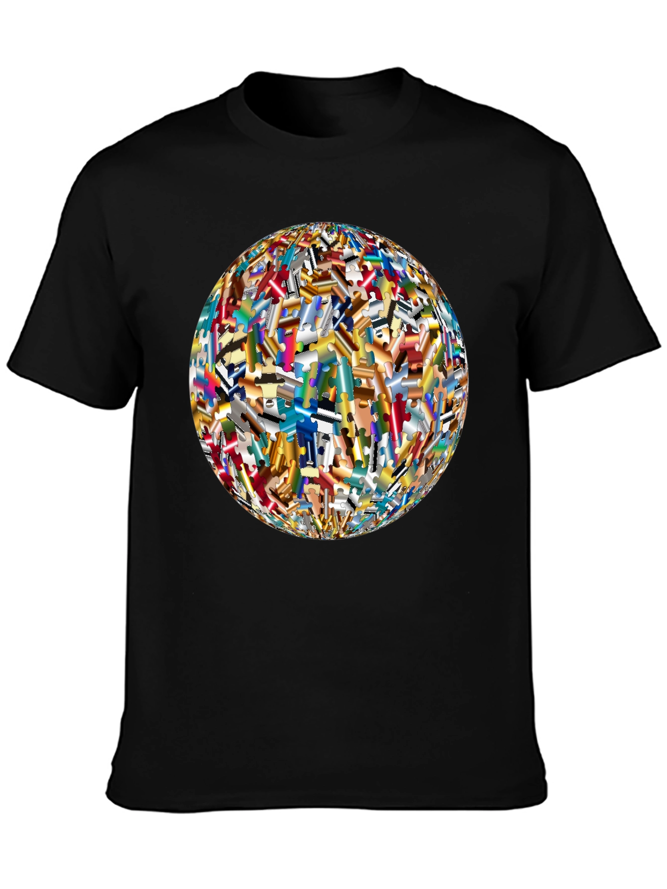 Puzzle Piece World Graphic Black T-Shirt