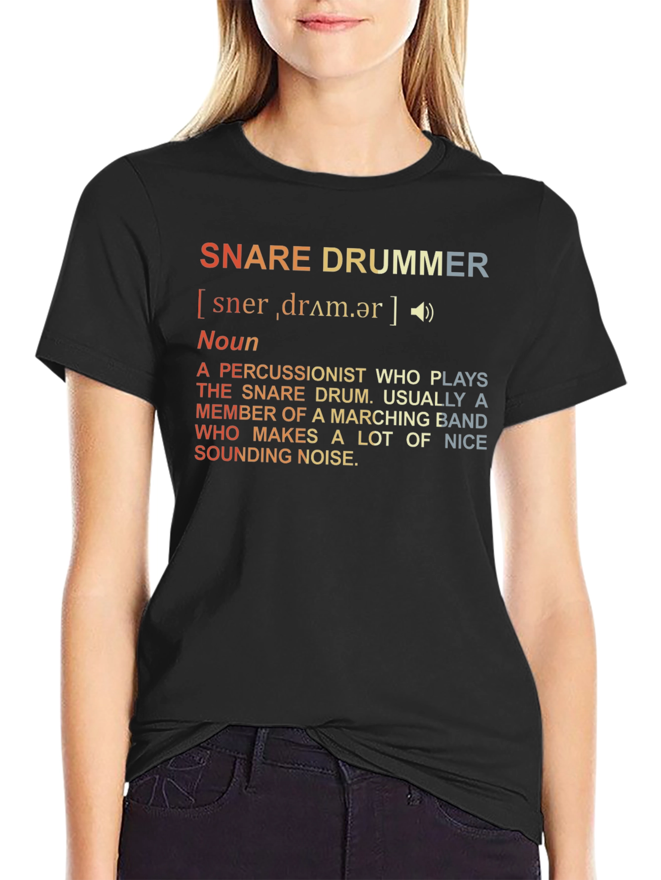 Snare Drummer Definition T-Shirt: Marching Band Percussionist Tee