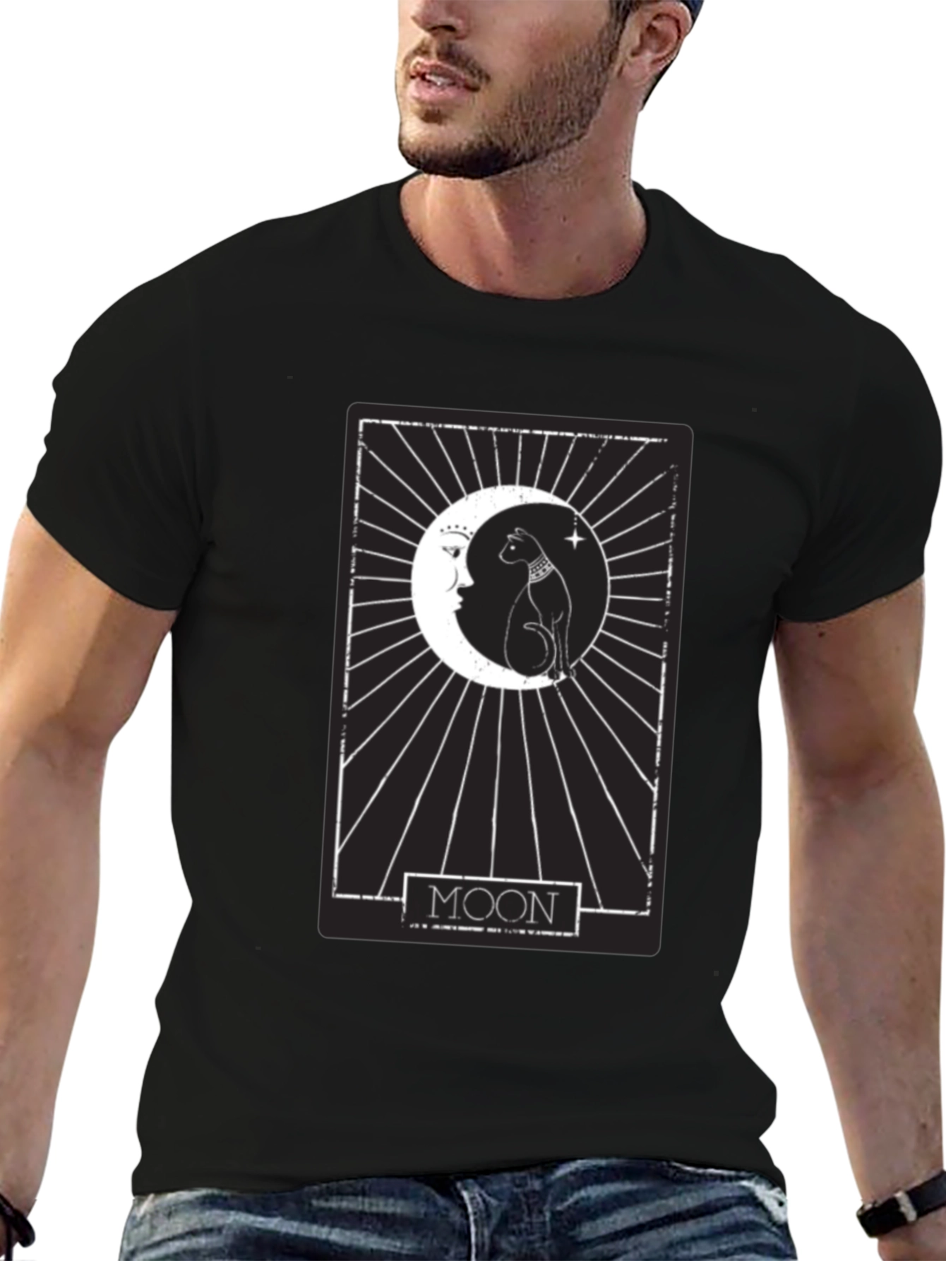 Moon Tarot Card Cat T-Shirt - Mystical Design