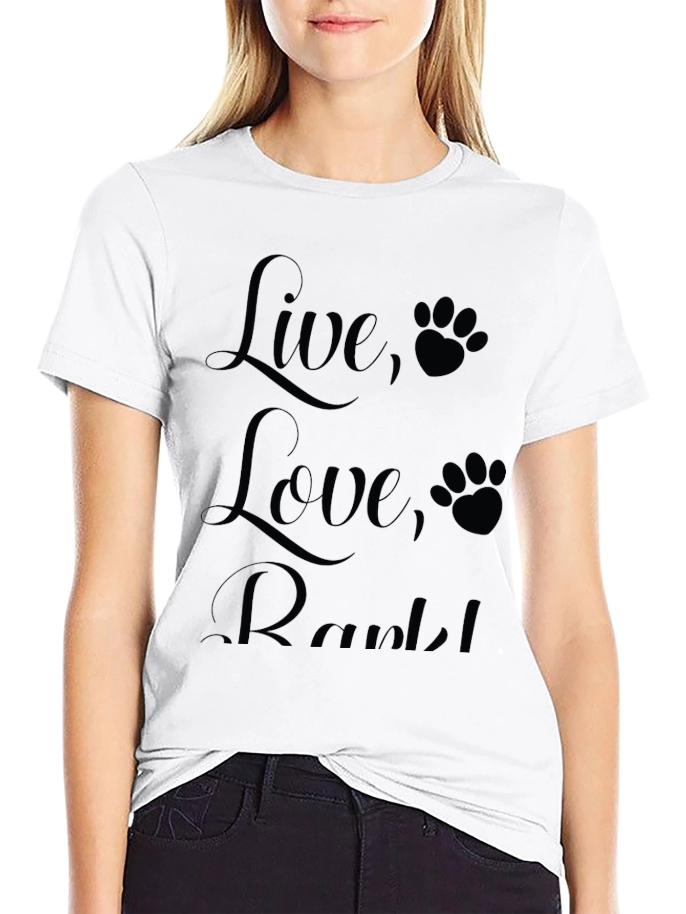 Live Love Rark! Black T-Shirt with Paw Prints
