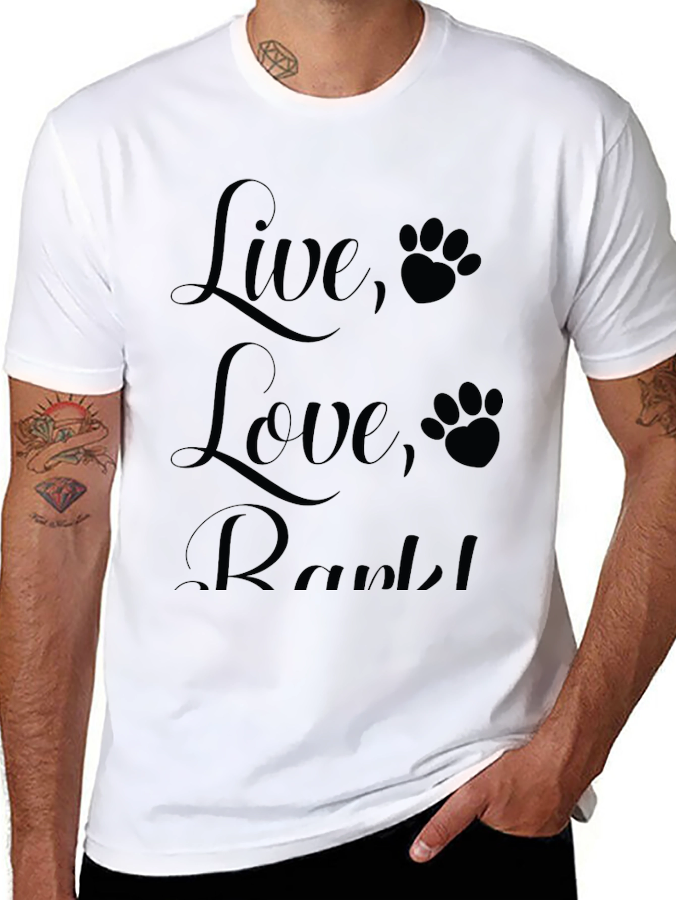 Live Love Rark! Black T-Shirt with Paw Prints