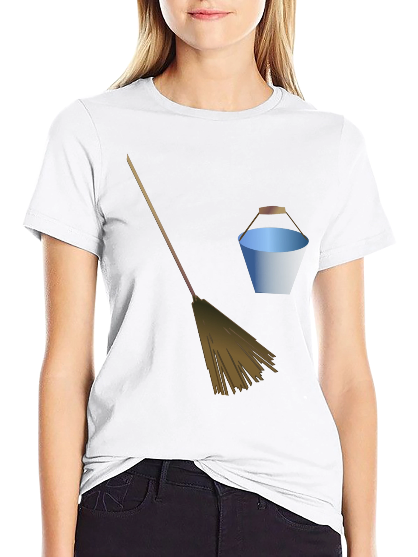 Broom and Bucket Graphic Tee - Black Cotton Blend