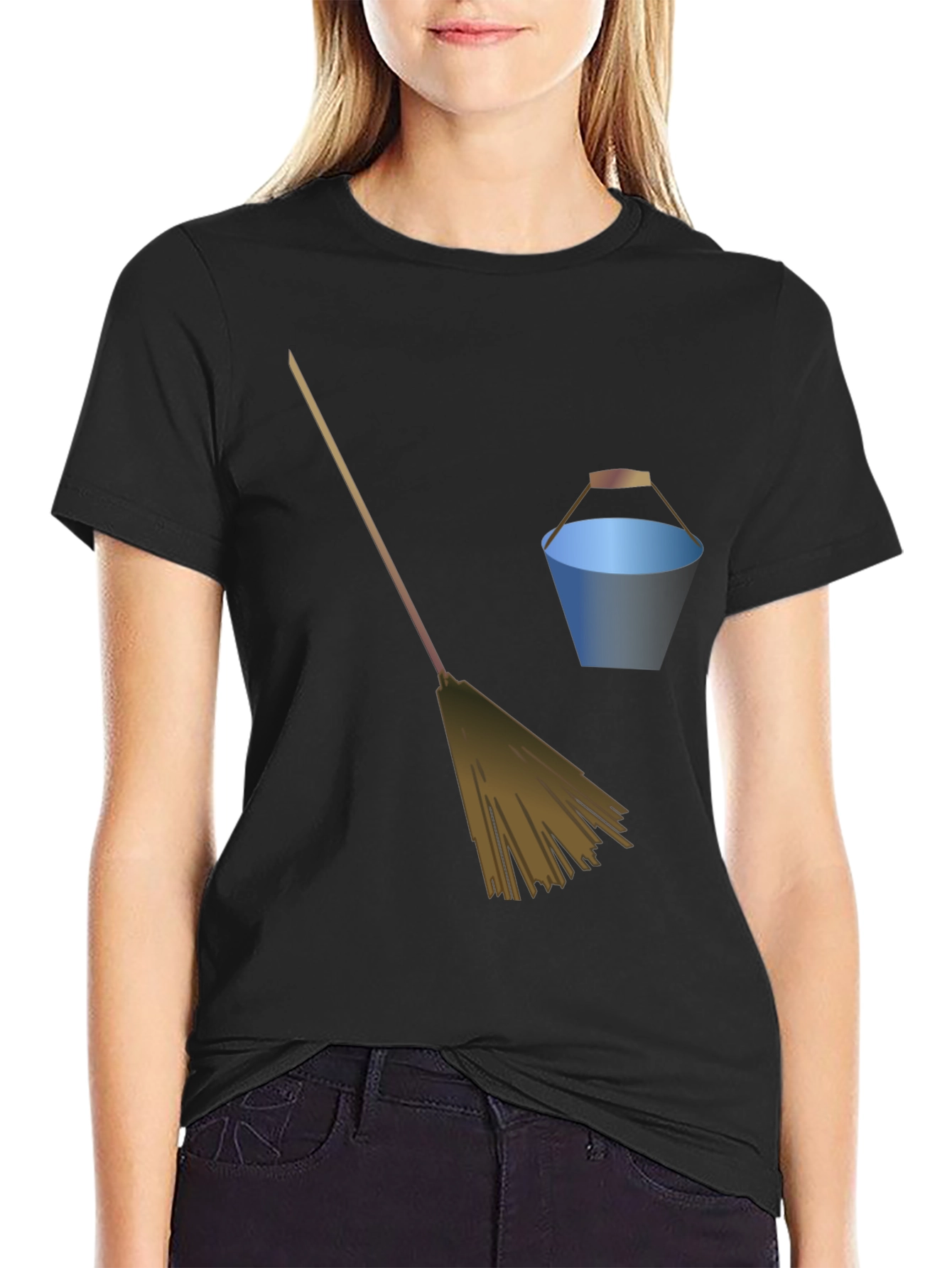 Broom and Bucket Graphic Tee - Black Cotton Blend