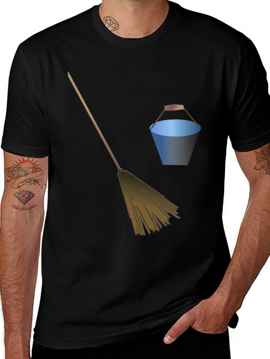 Broom and Bucket Graphic Tee - Black Cotton Blend