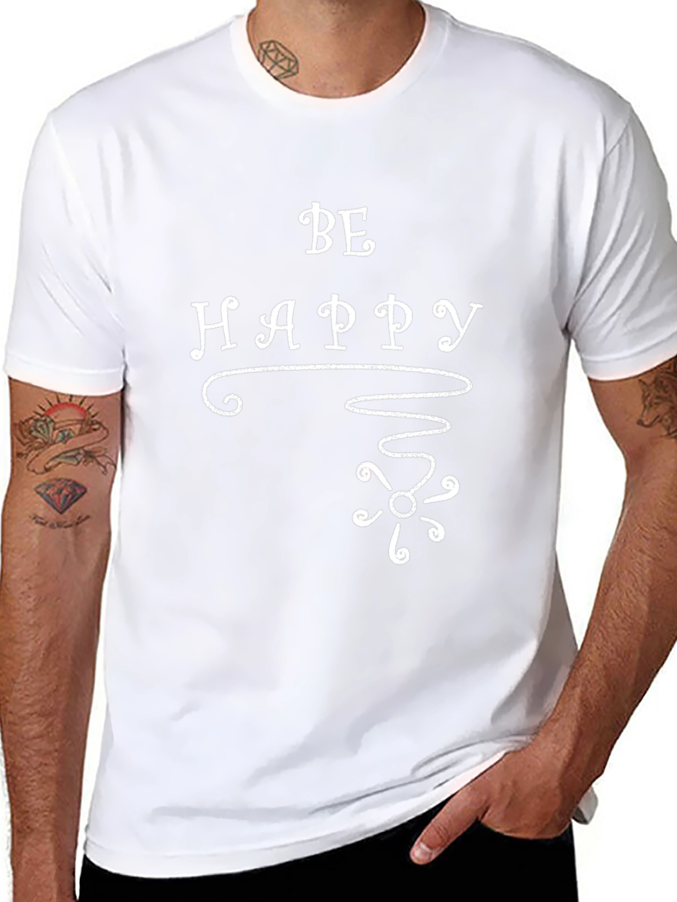 Be Happy Graphic T-Shirt Black Crew Neck Tee