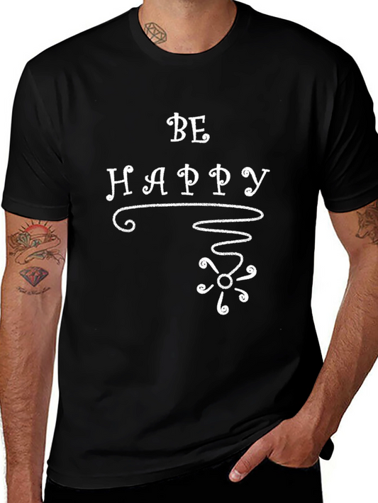 Be Happy Graphic T-Shirt Black Crew Neck Tee