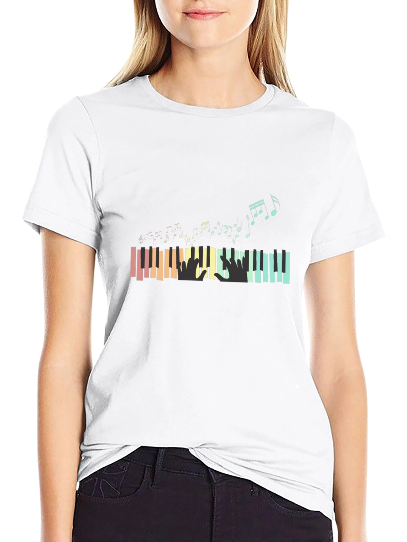 Piano Keys & Music Notes Graphic T-Shirt
