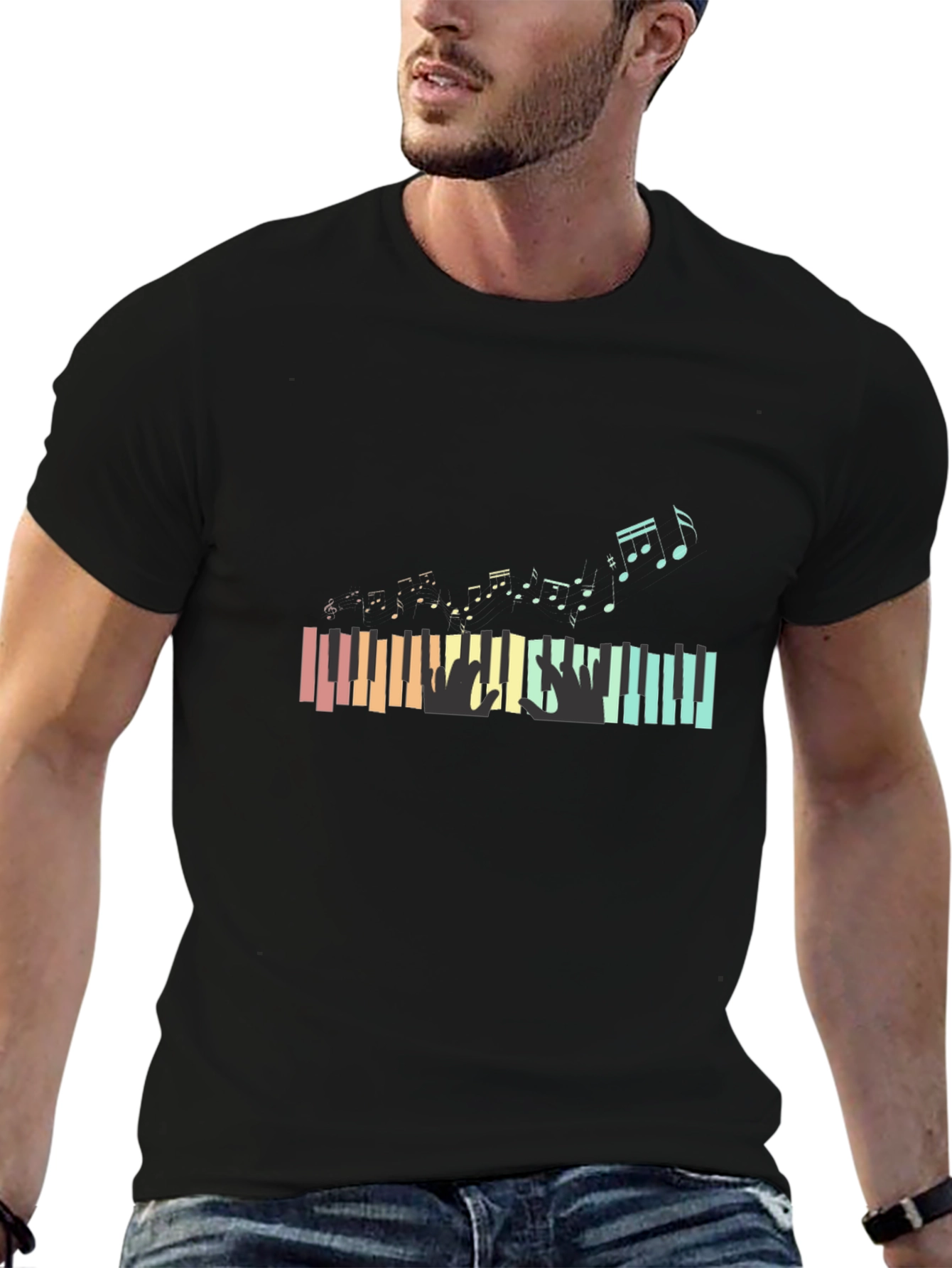 Piano Keys & Music Notes Graphic T-Shirt