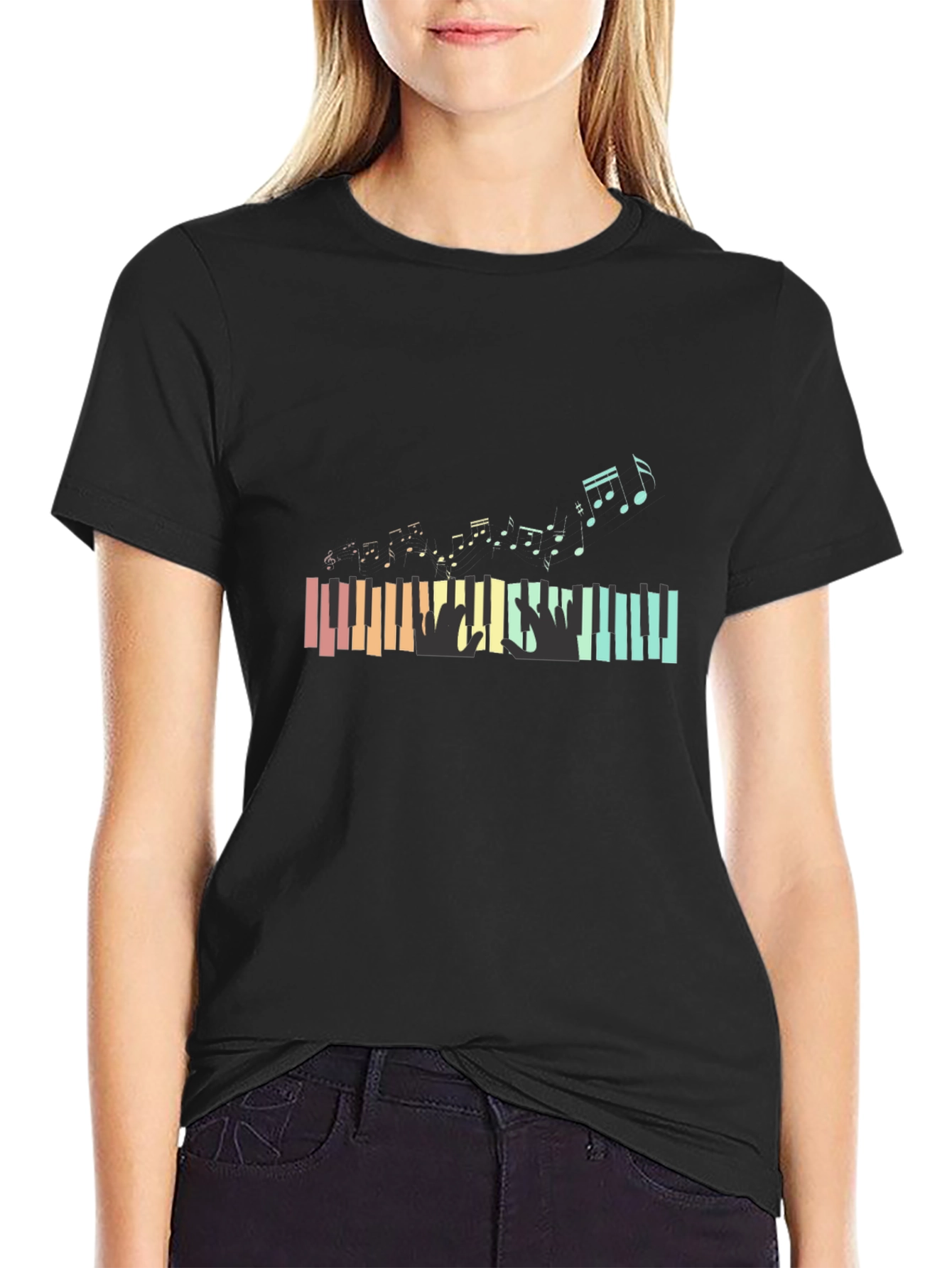 Piano Keys & Music Notes Graphic T-Shirt